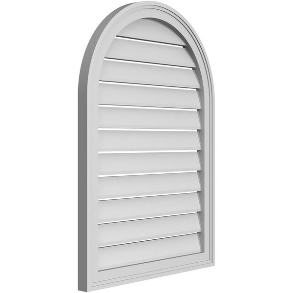 Round Top Surface Mount PVC Gable Vent: Functional, W/ 2W X 1-1/2P Brickmould Frame, 24W X 34H